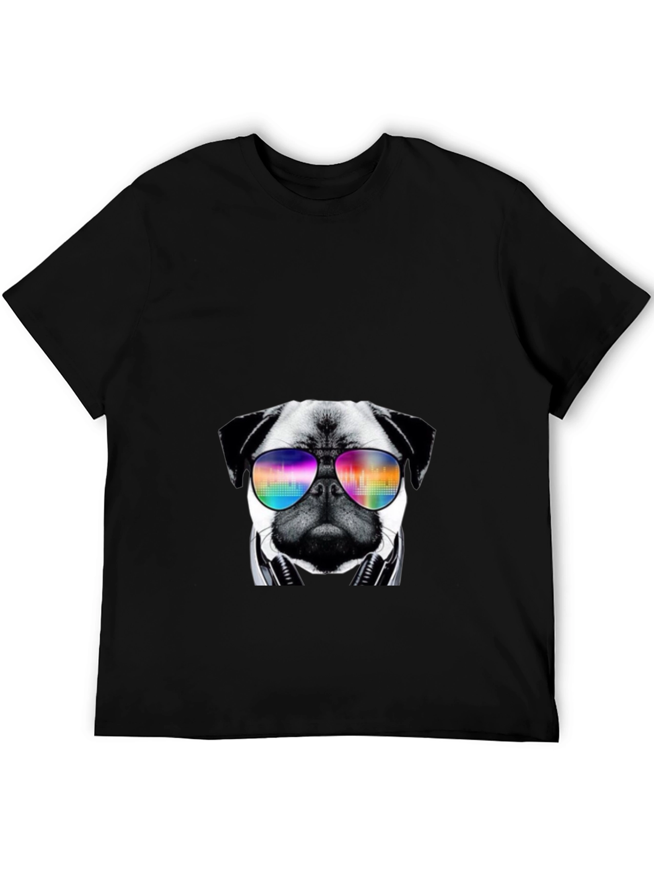 Pug Headphones Rainbow Sunglasses T-Shirt – Music Dog Lover Tee