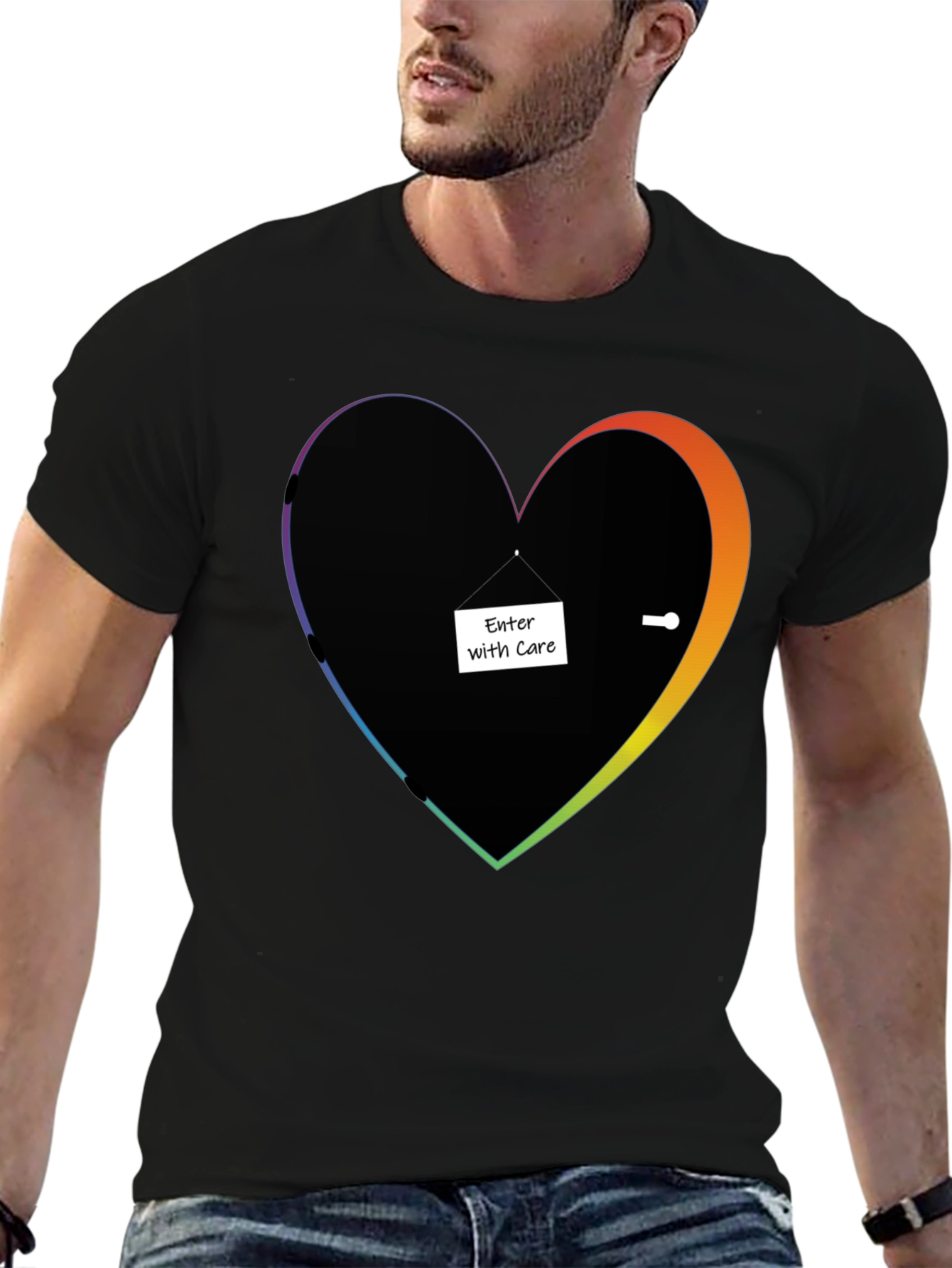 Enter With Care Heart Doorway Graphic Tee