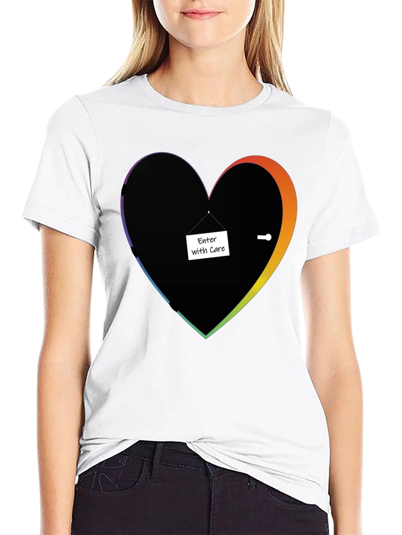 Enter With Care Heart Doorway Graphic Tee