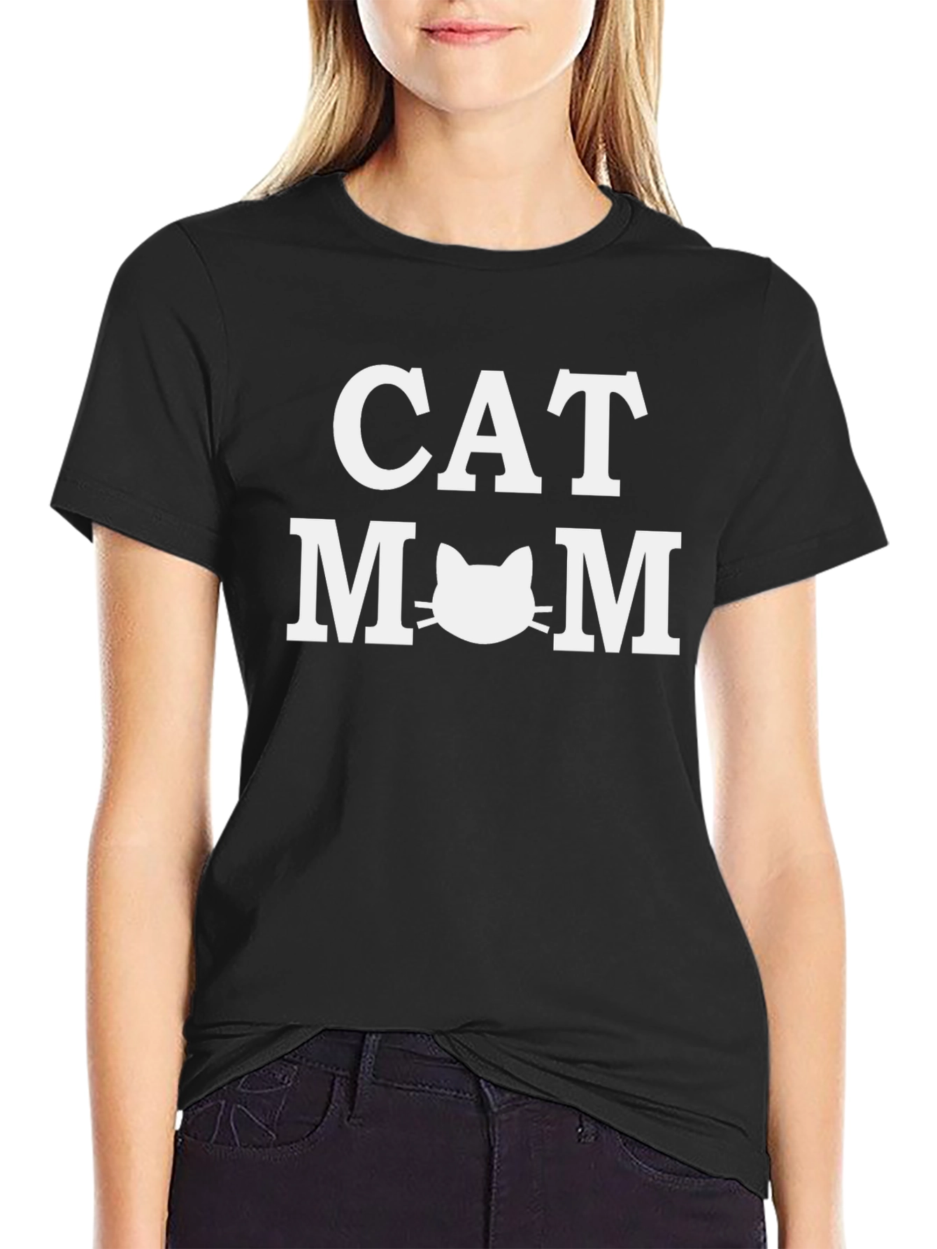 Cat Mom Graphic Tee - Black Cotton T-Shirt