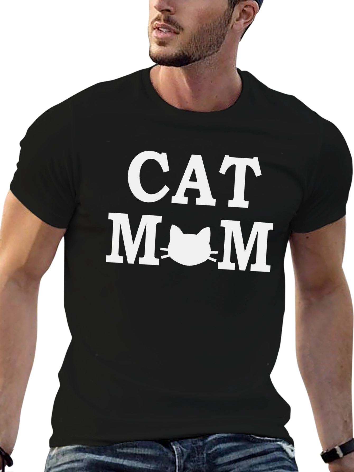 Cat Mom Graphic Tee - Black Cotton T-Shirt
