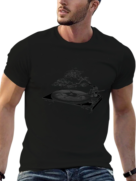 Turntable Bonsai Graphic Tee - Stylish Black T-Shirt