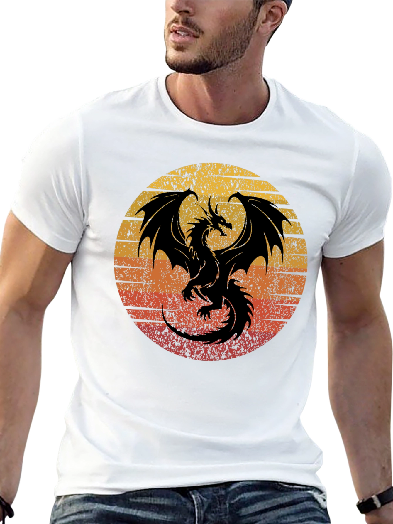Retro Dragon Graphic Tee - Mens Black T-Shirt