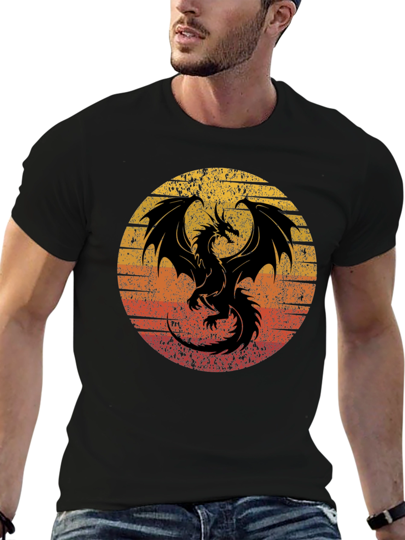 Retro Dragon Graphic Tee - Mens Black T-Shirt