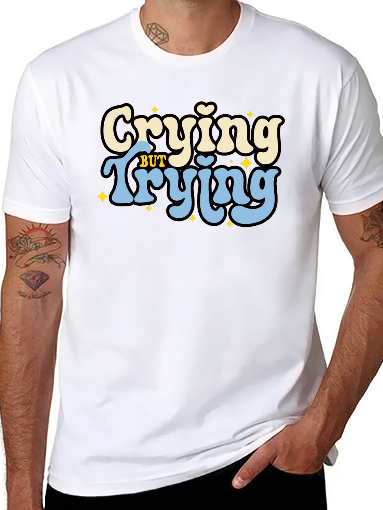 Crying But Trying Black Graphic T-Shirt
