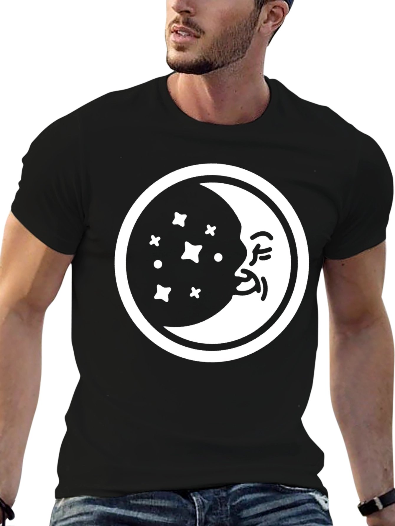 Celestial Moon Face Graphic T-Shirt
