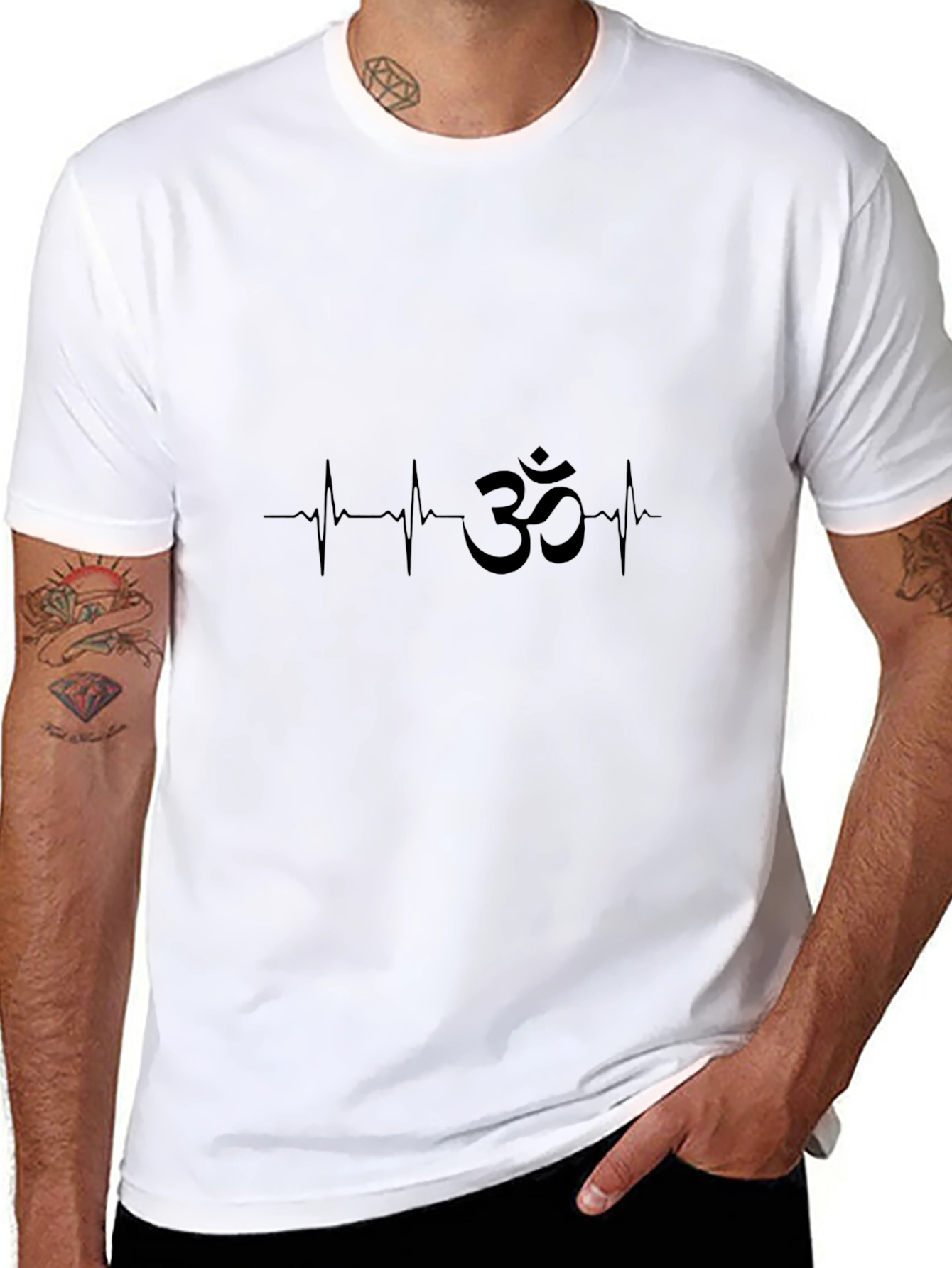 Om Heartbeat Black Graphic Tee - Mens