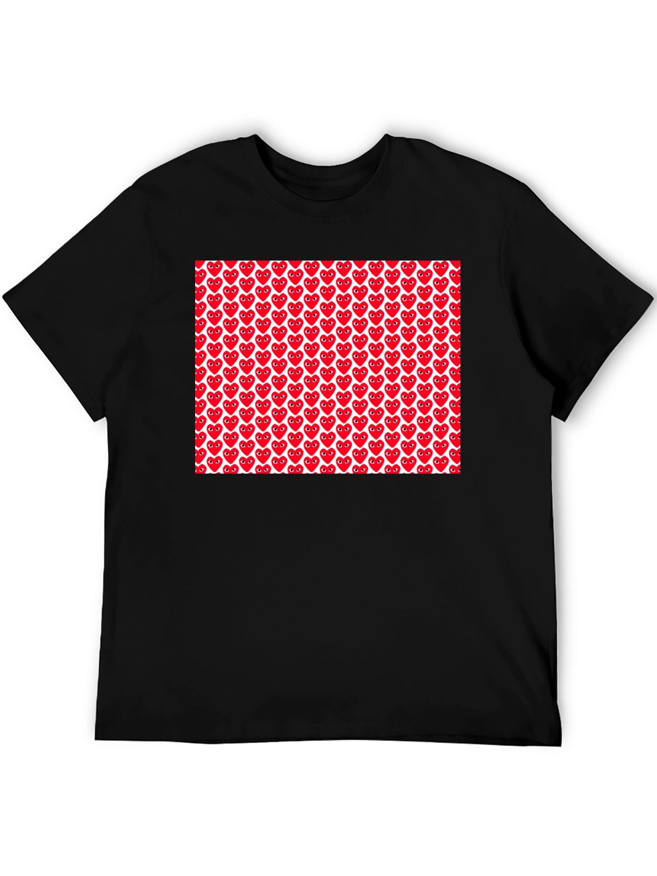 Red Heart Pattern Black T-Shirt