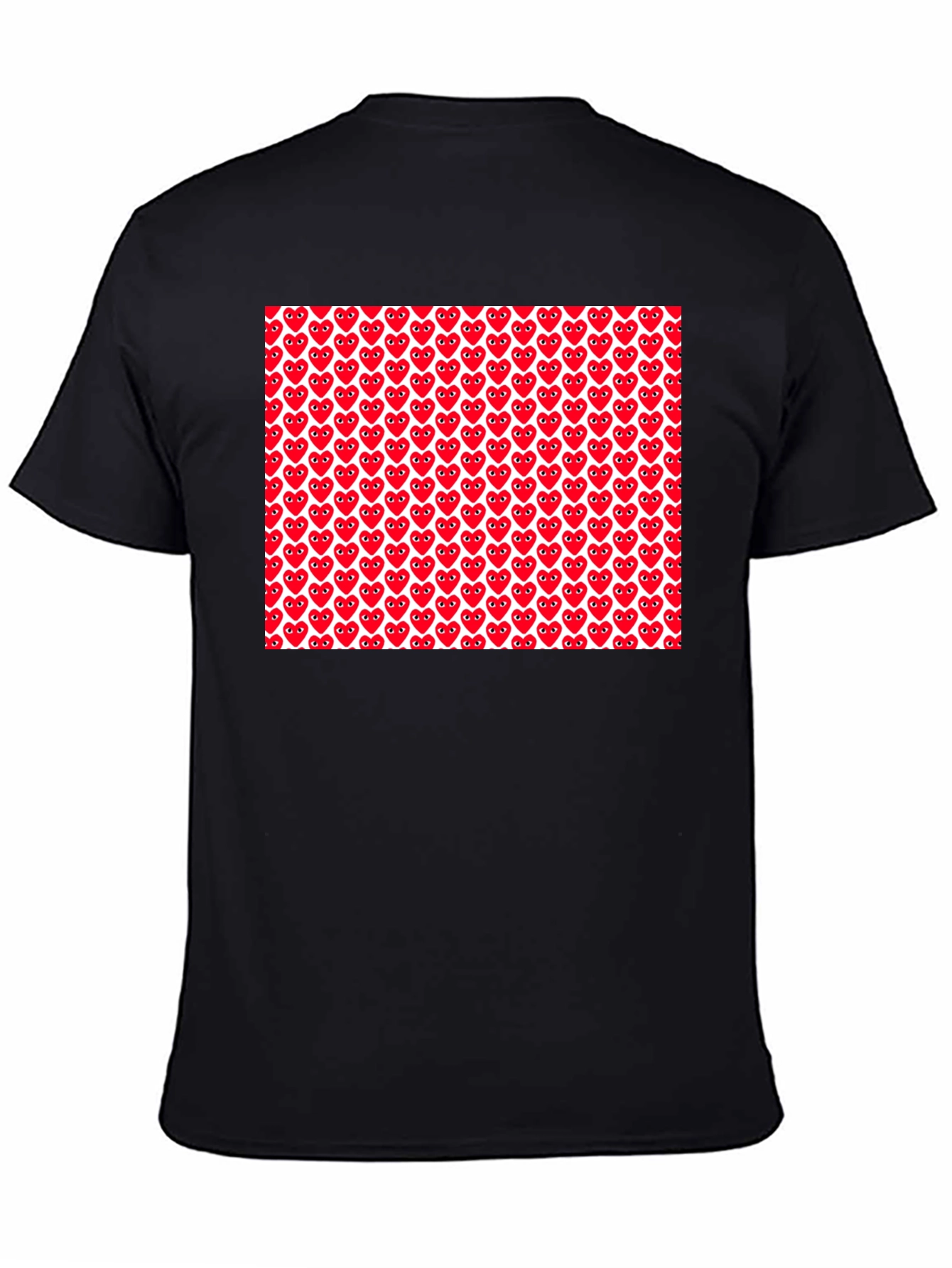 Red Heart Pattern Black T-Shirt