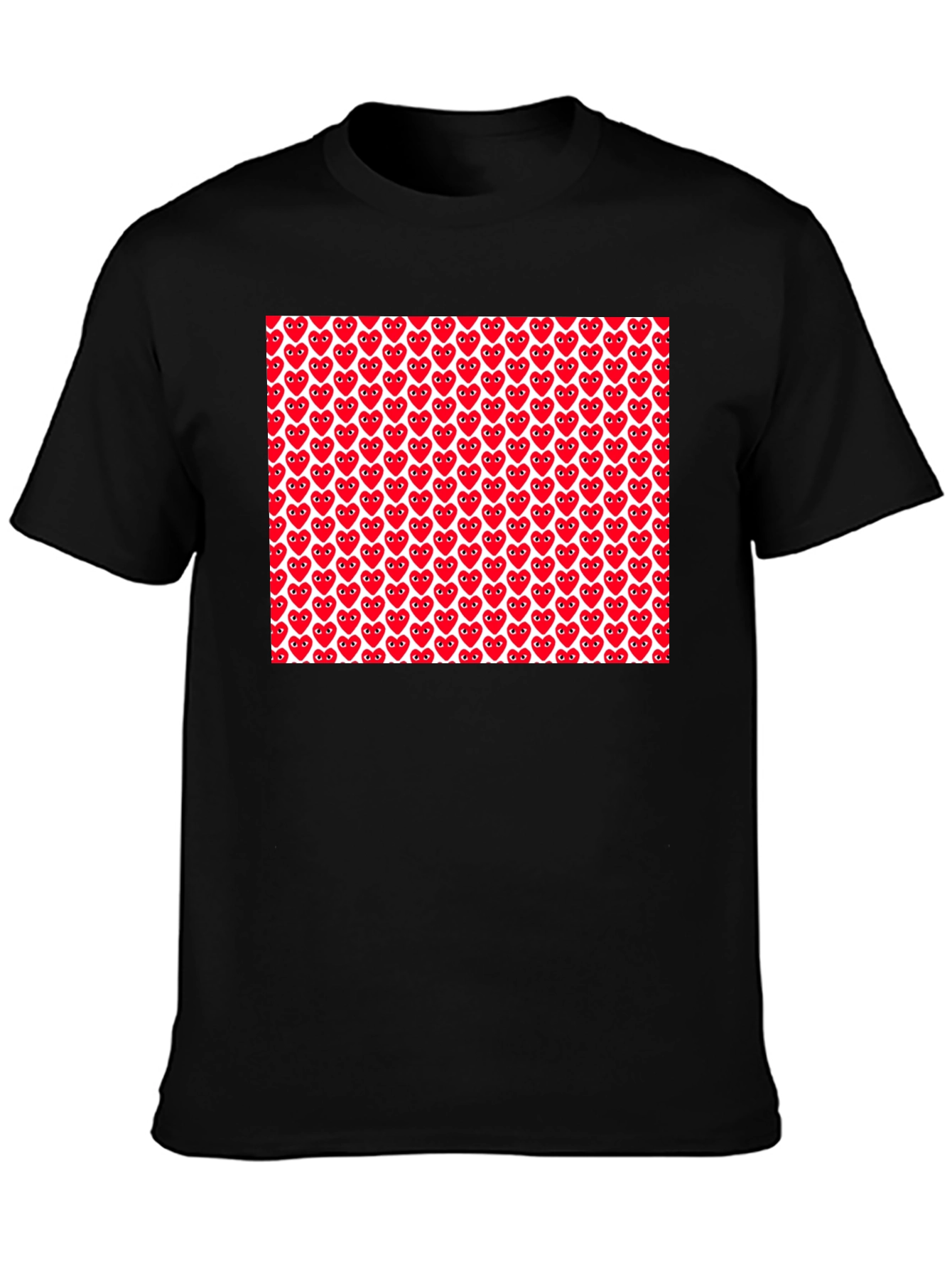 Red Heart Pattern Black T-Shirt