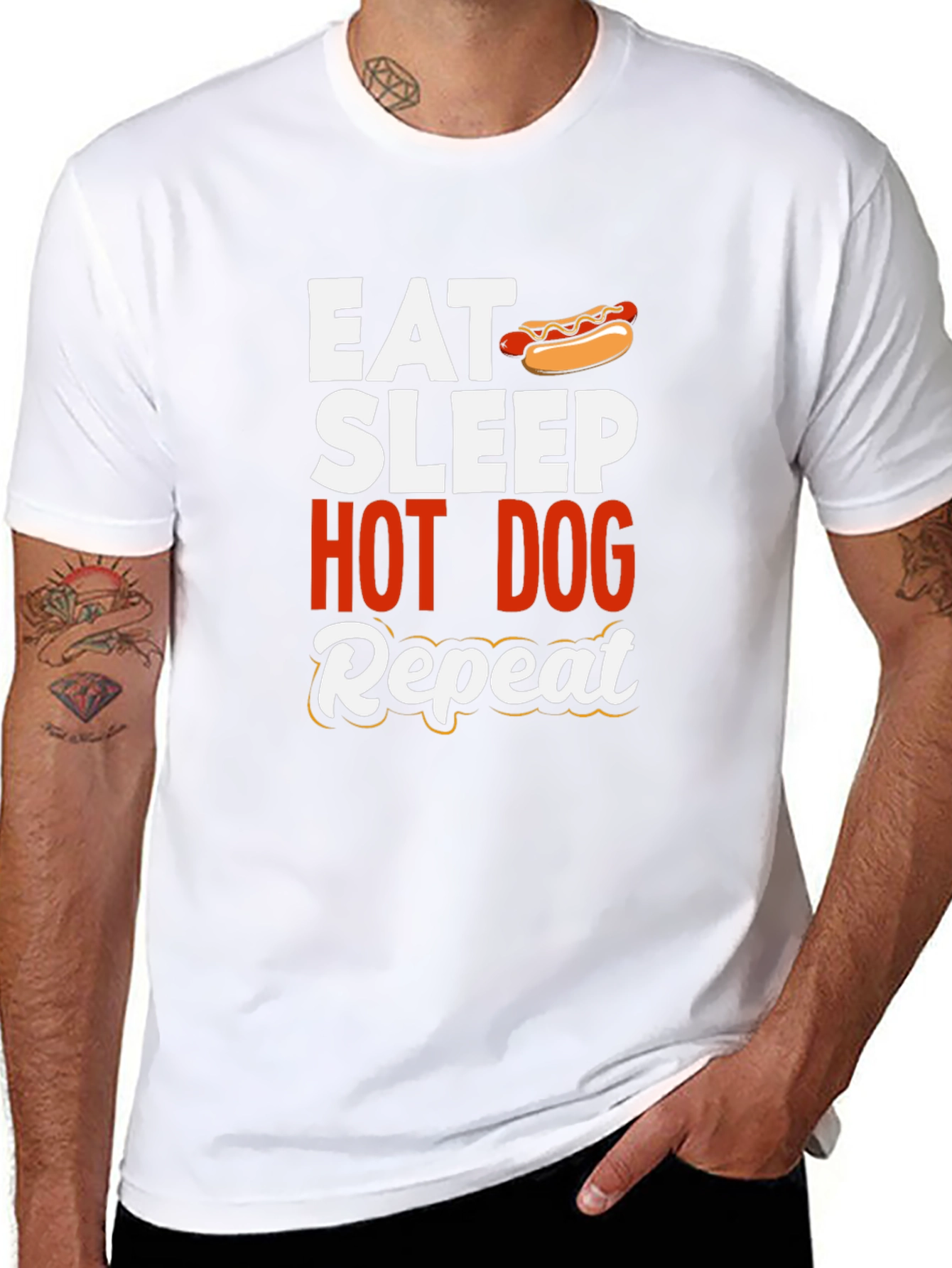 Eat Sleep Hot Dog Repeat T-Shirt – Funny Foodie Tee