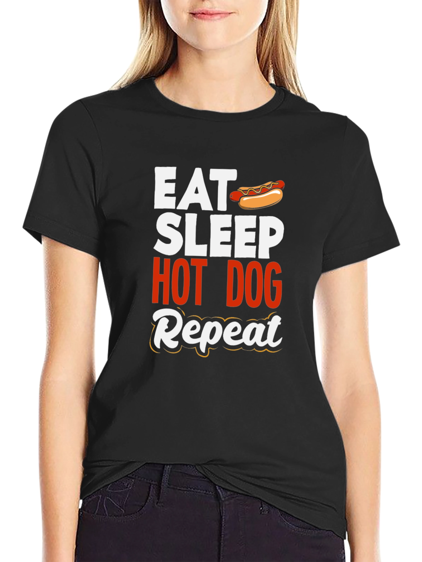 Eat Sleep Hot Dog Repeat T-Shirt – Funny Foodie Tee