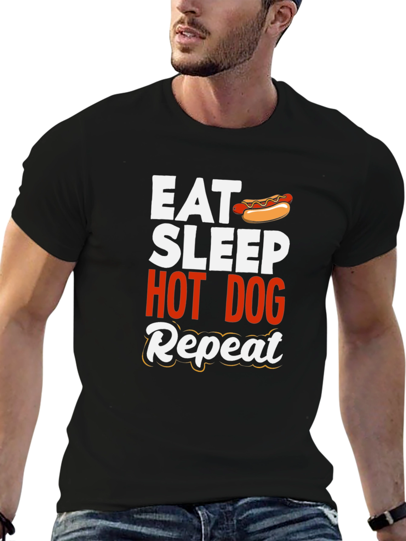 Eat Sleep Hot Dog Repeat T-Shirt – Funny Foodie Tee