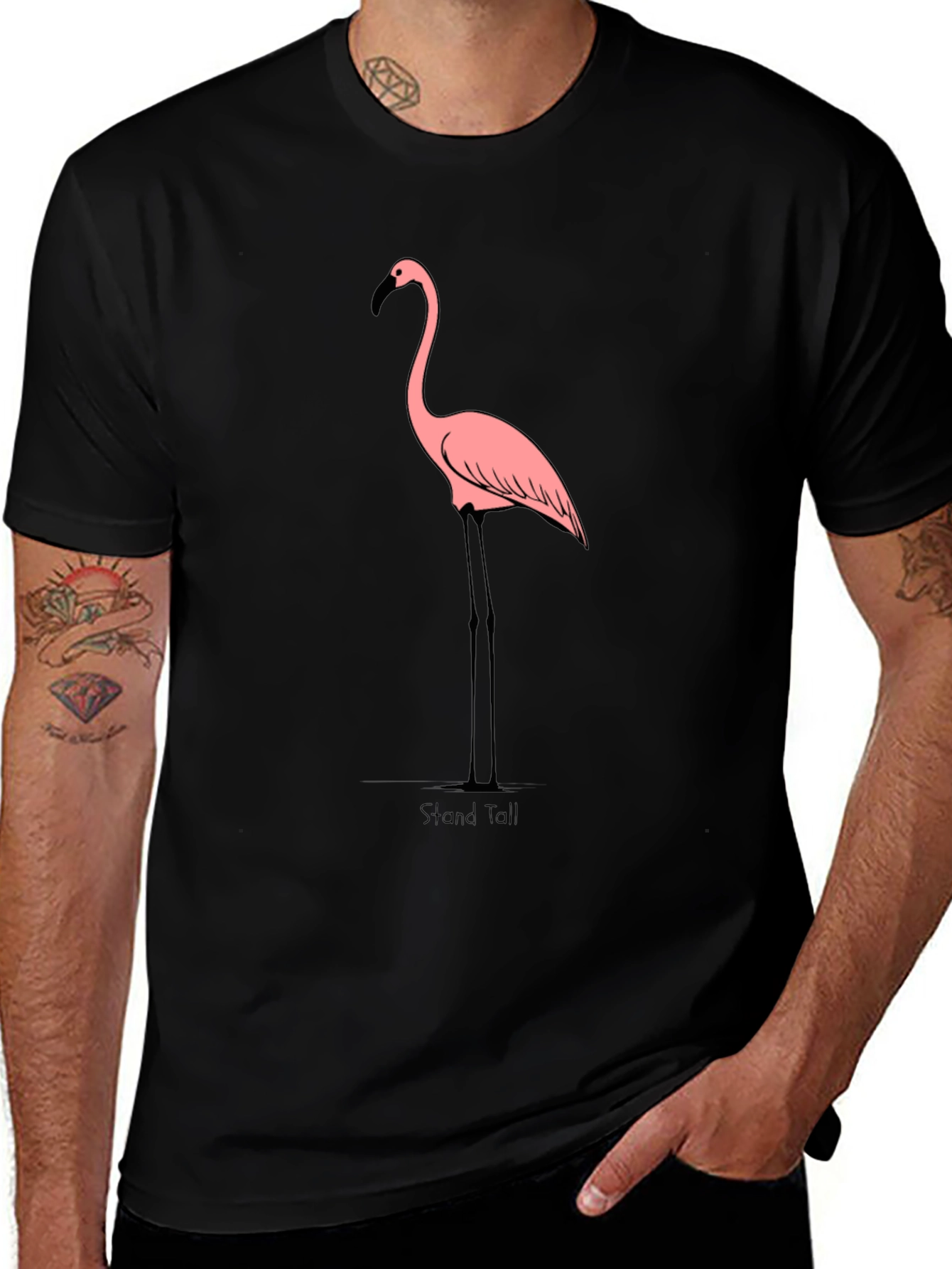 Stand Tall Flamingo Graphic T-Shirt - Black
