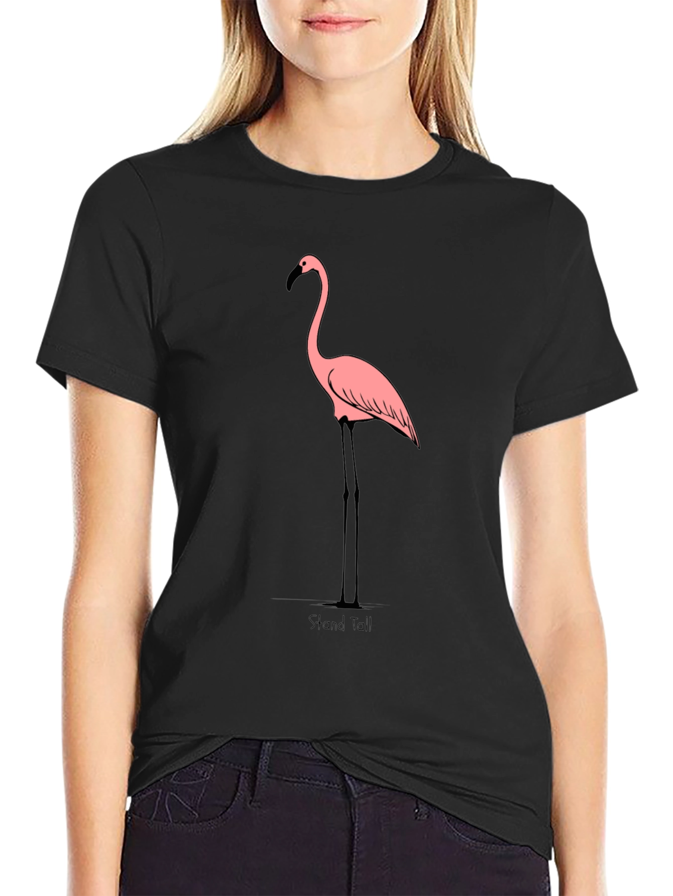 Stand Tall Flamingo Graphic T-Shirt - Black