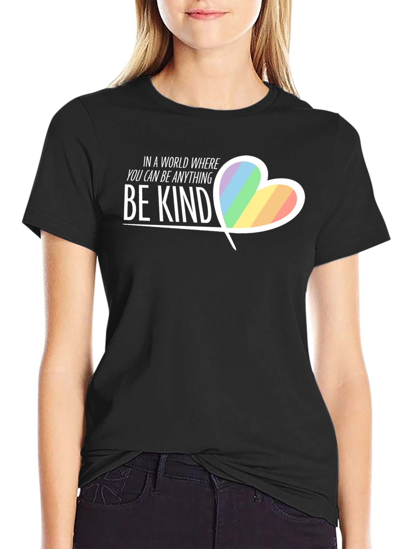 Be Kind Rainbow Heart Graphic T-Shirt