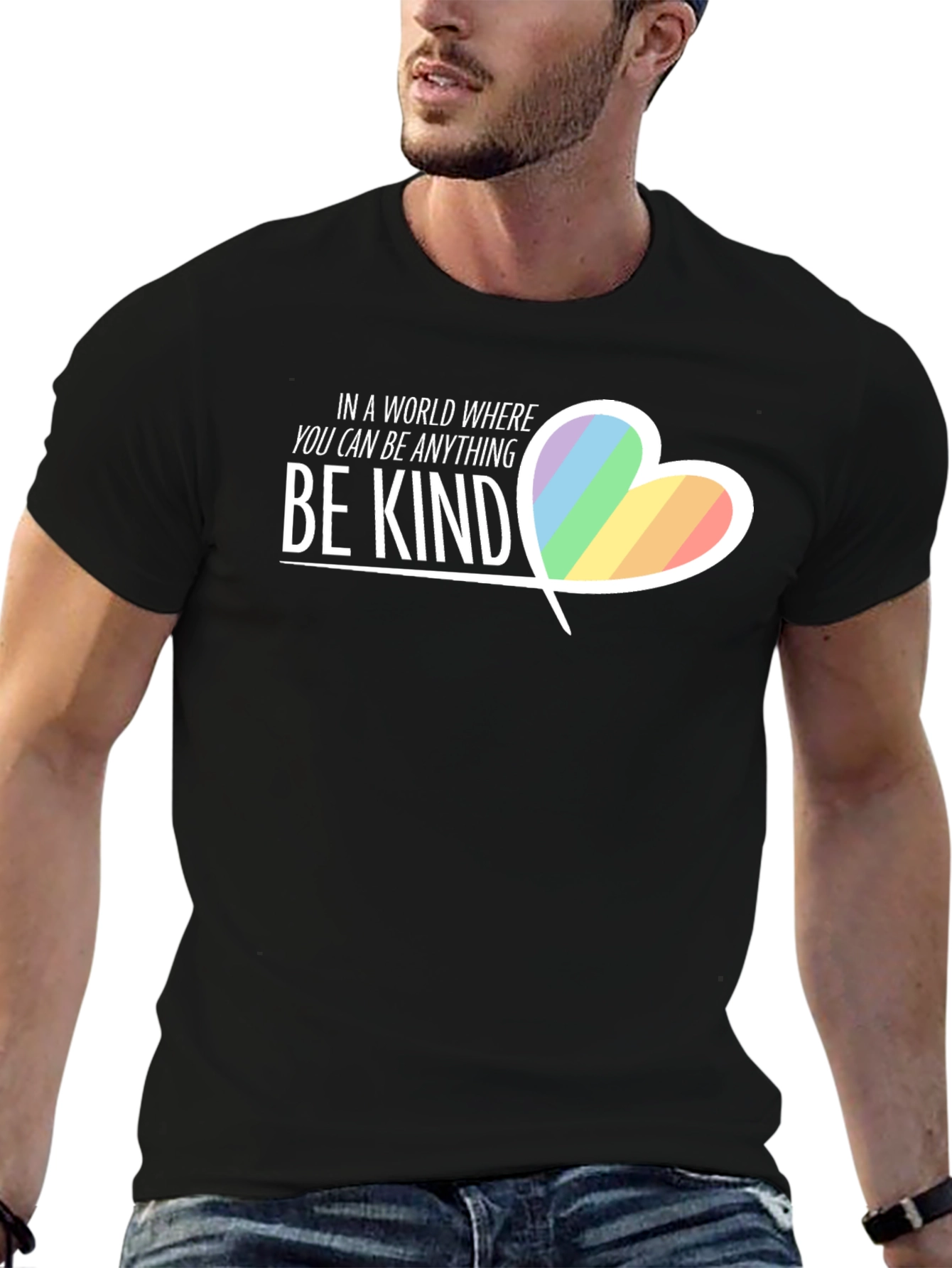 Be Kind Rainbow Heart Graphic T-Shirt