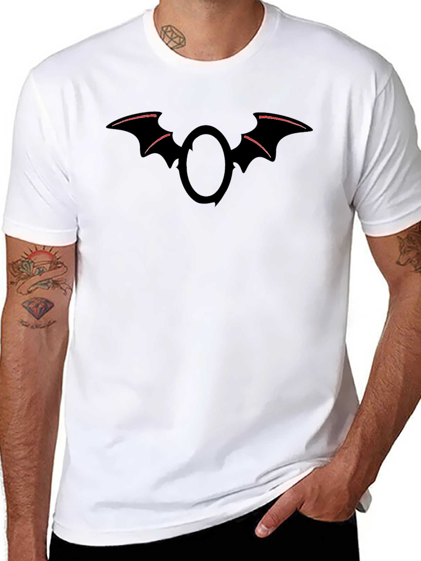 Mens Black T-Shirt with Bat Logo