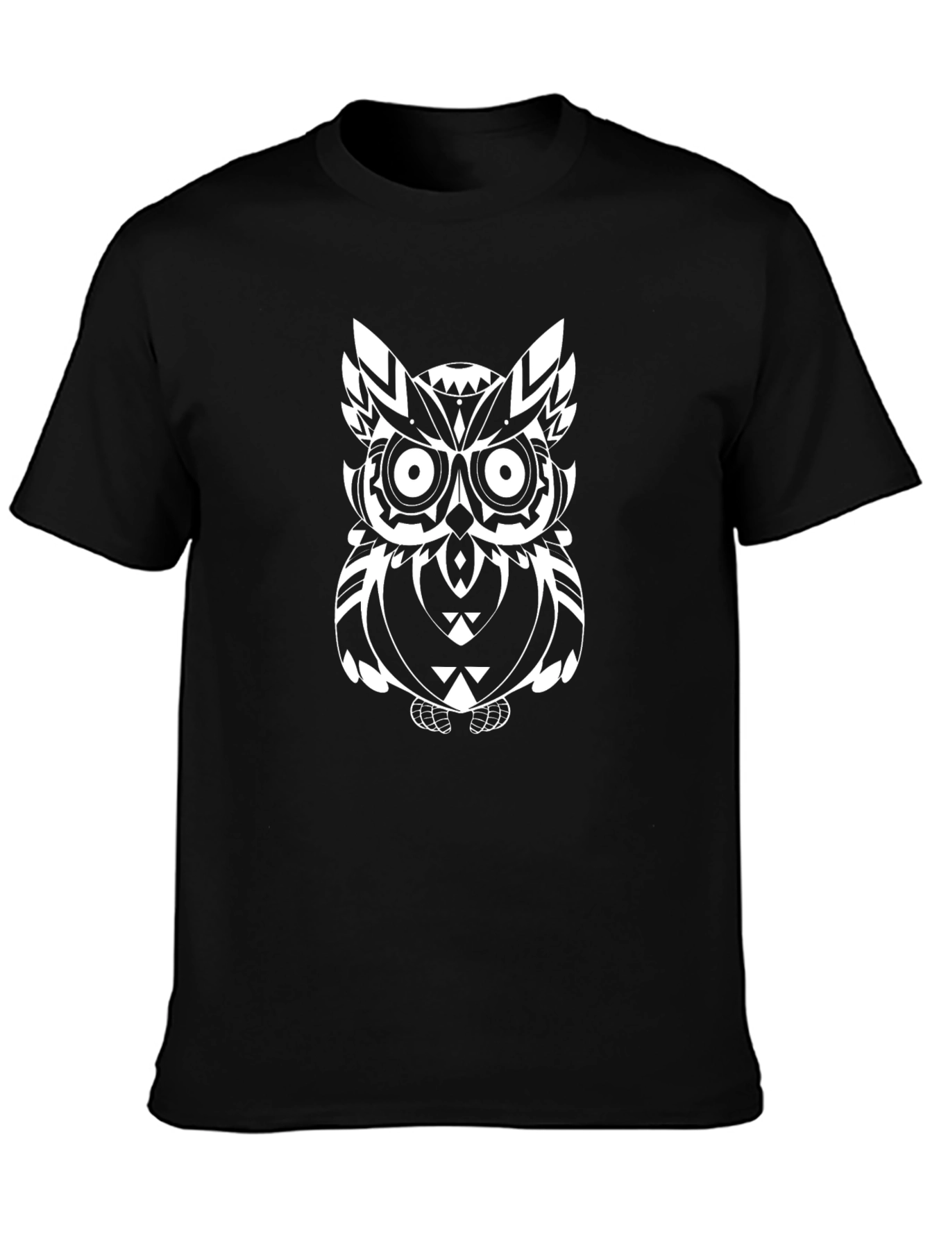 Abstract Owl Graphic Black T-Shirt