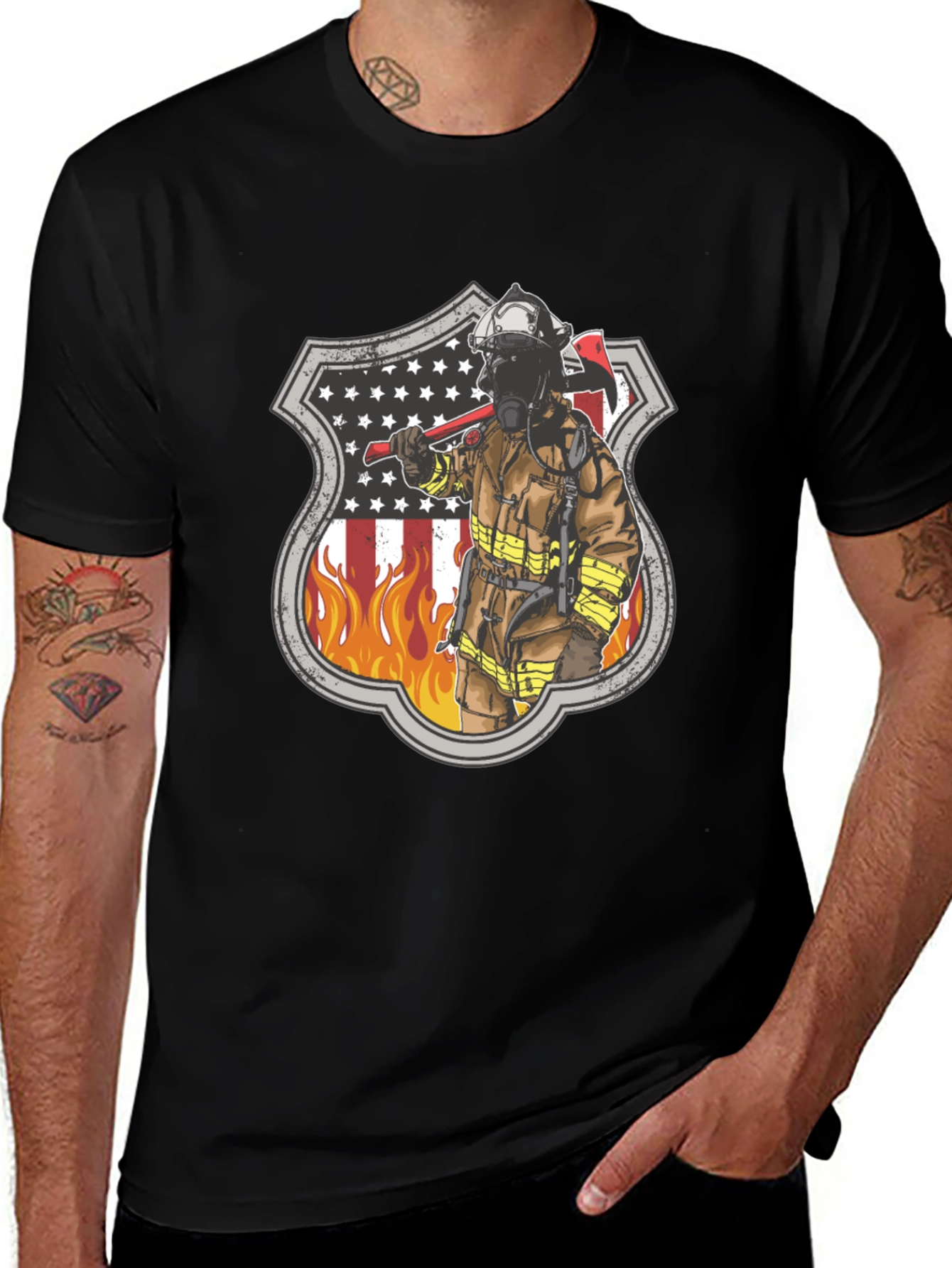 Firefighter American Flag Shield T-Shirt
