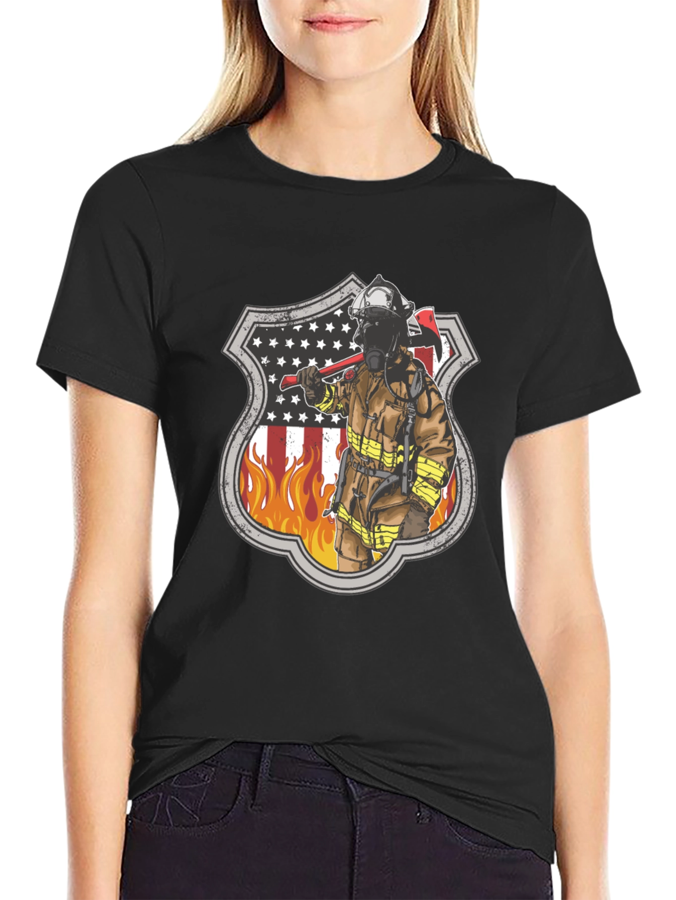 Firefighter American Flag Shield T-Shirt