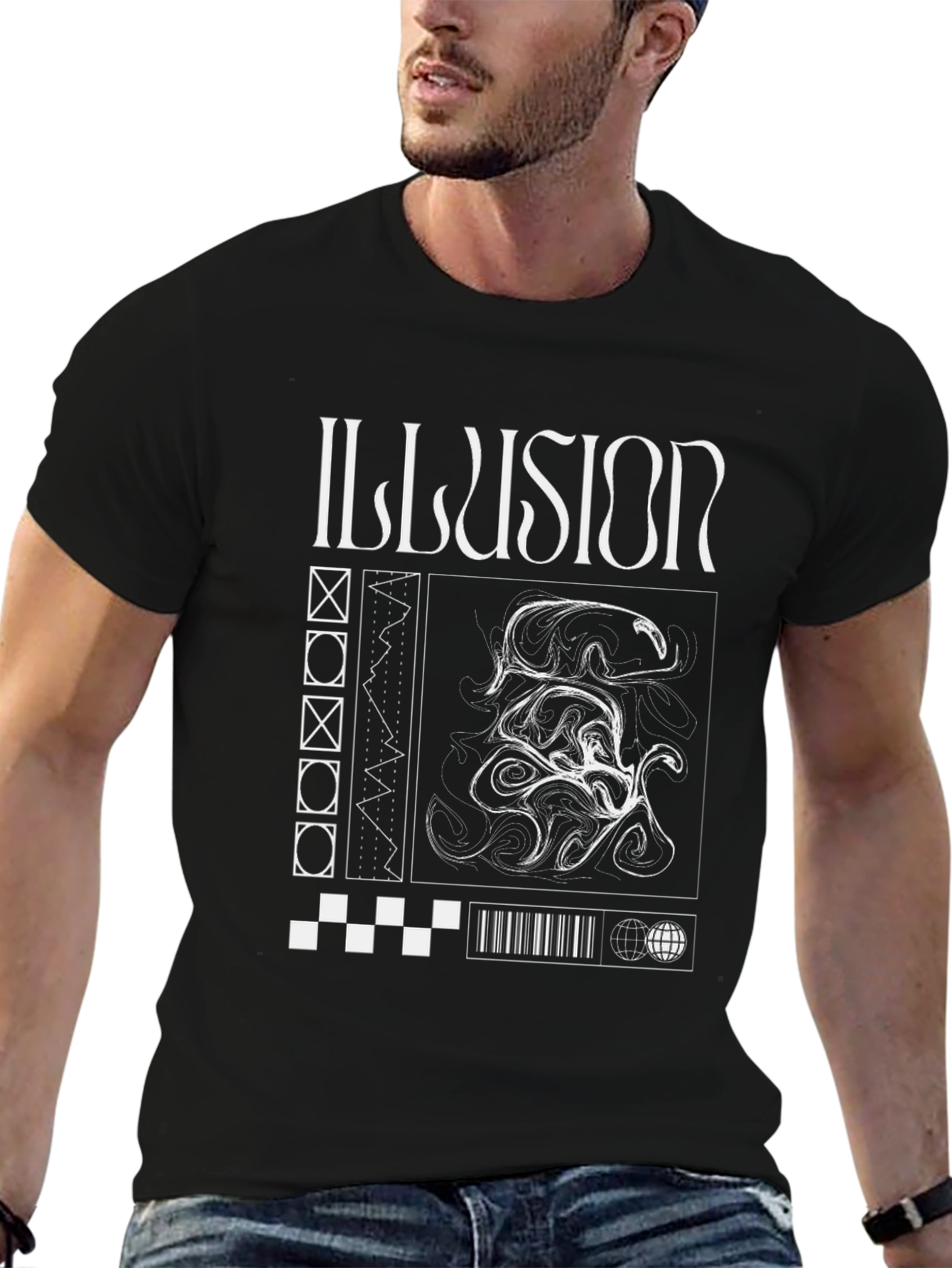Illusion Graphic Print Black T-Shirt