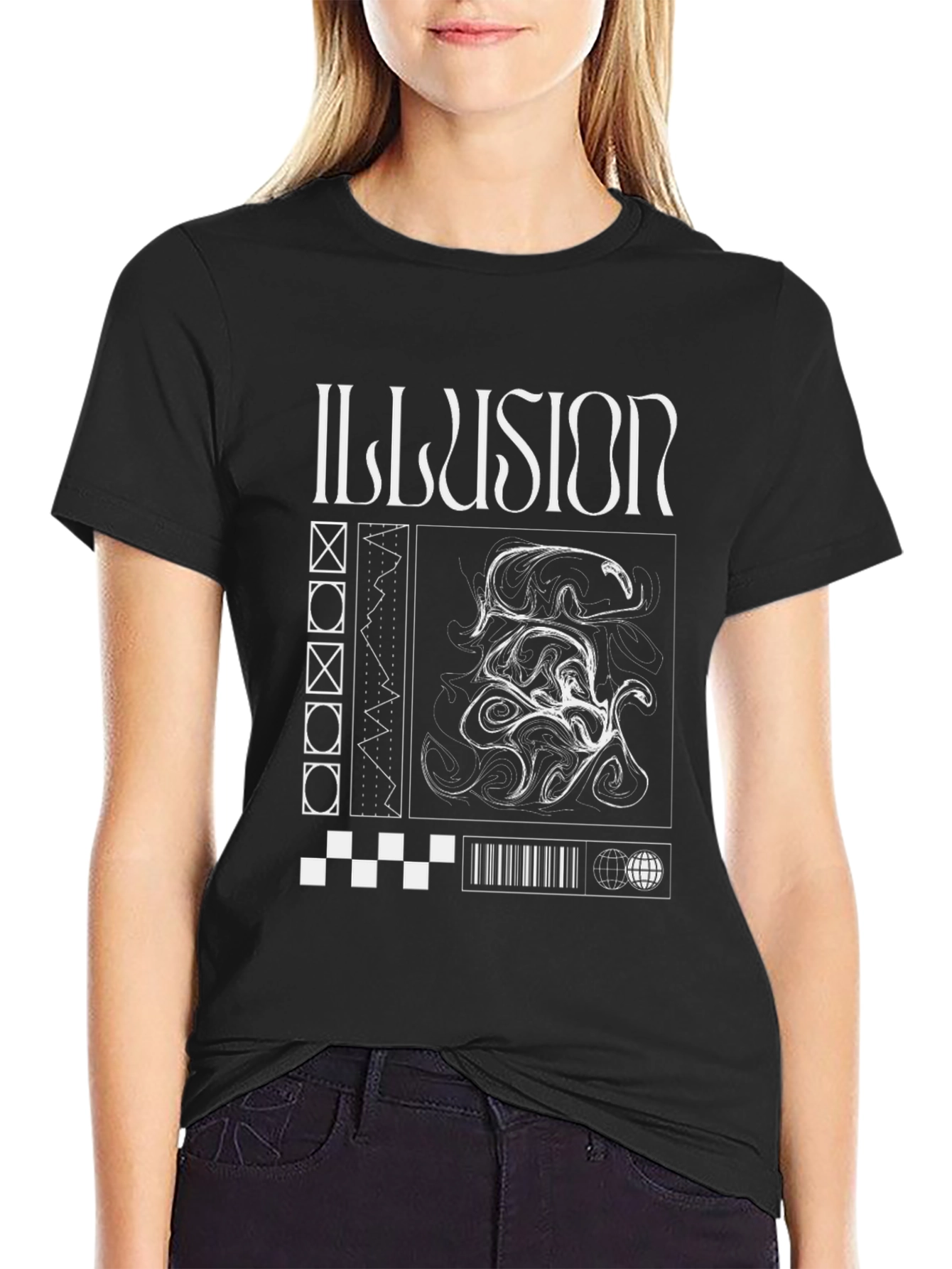 Illusion Graphic Print Black T-Shirt
