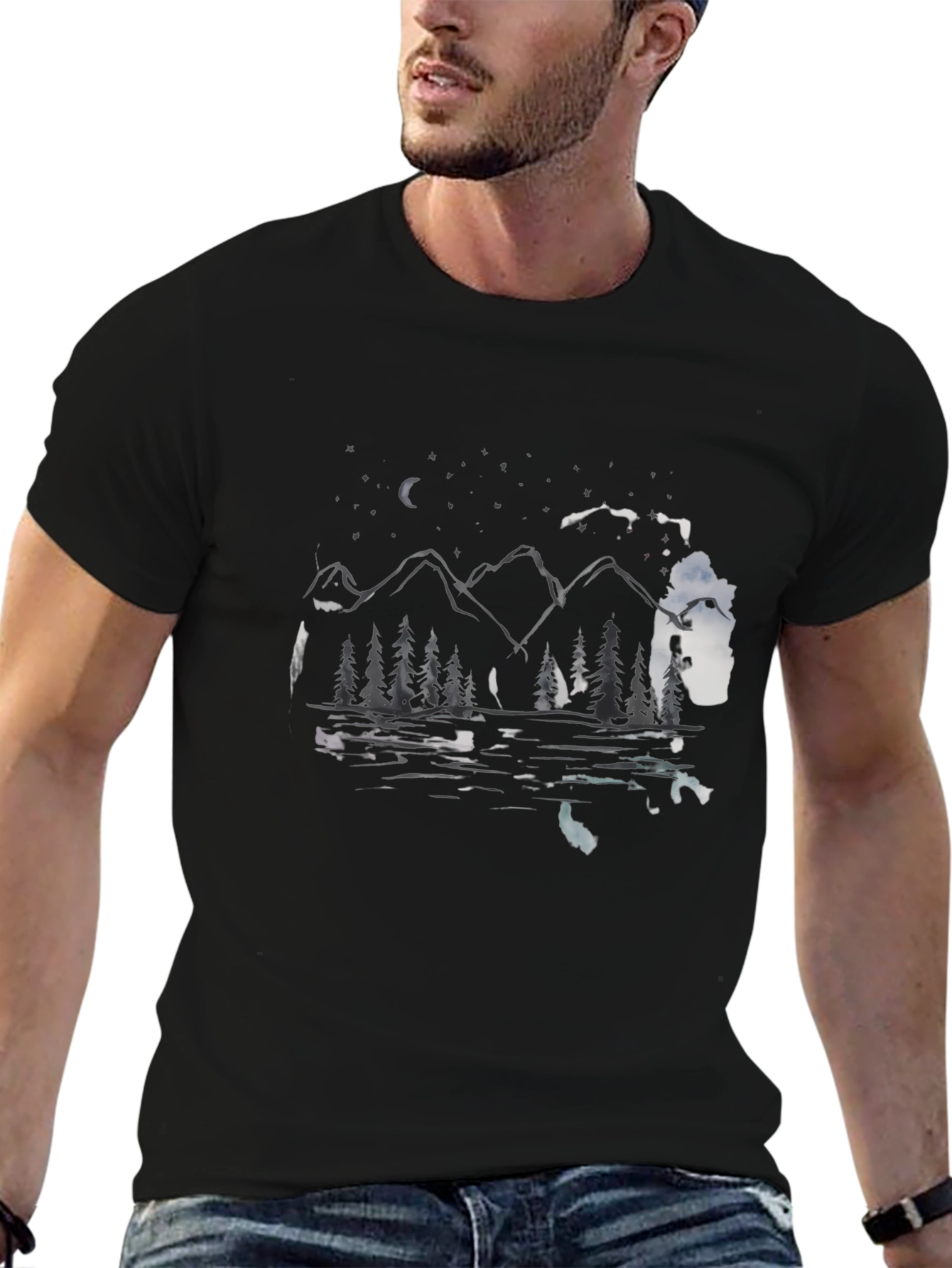 Mountain Lake Scene Graphic Tee