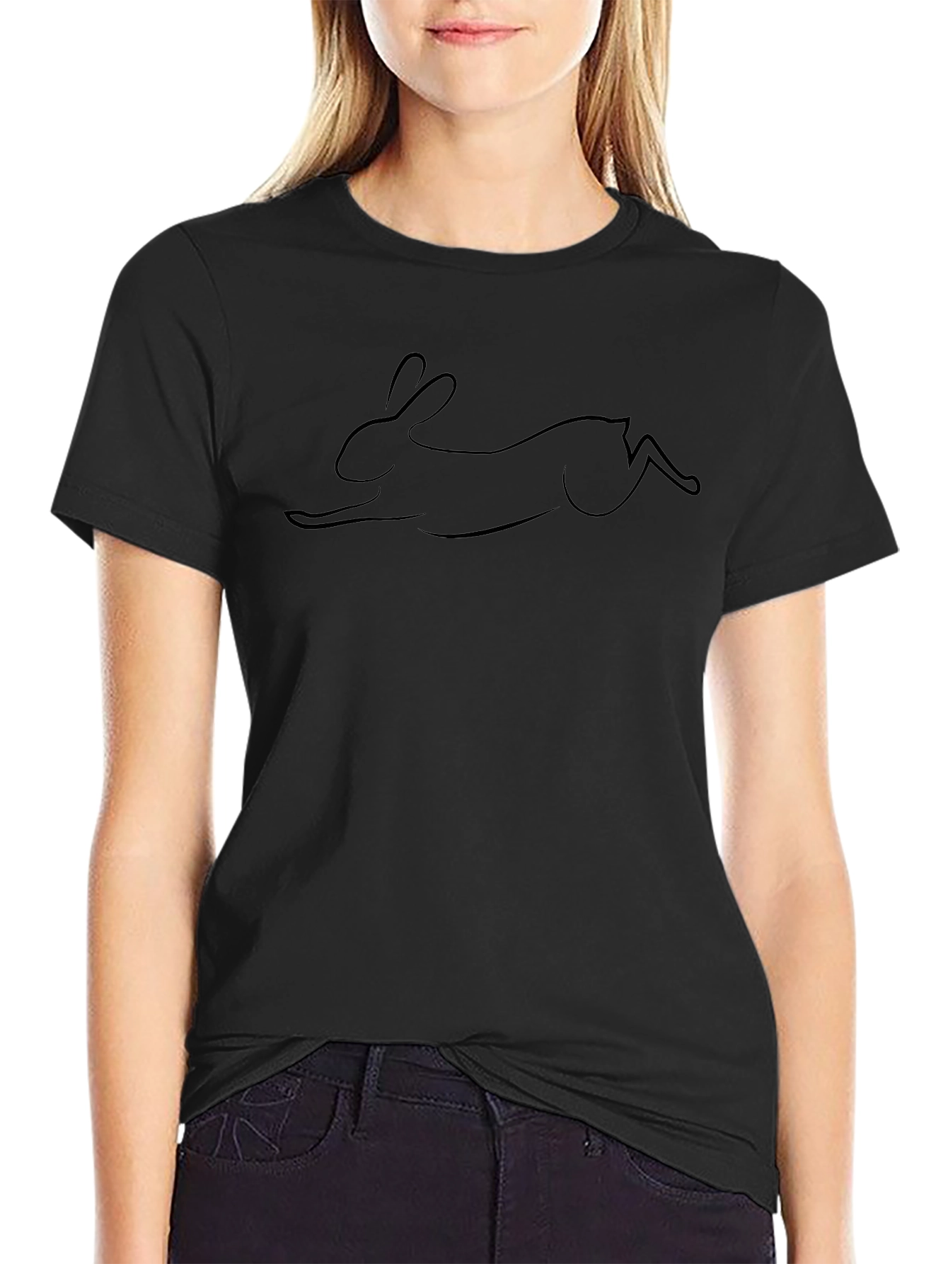Black Rabbit Outline Graphic Tee