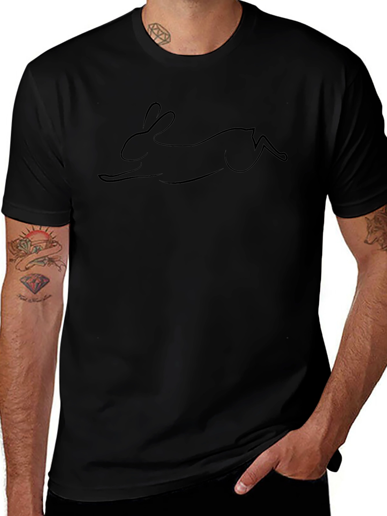 Black Rabbit Outline Graphic Tee
