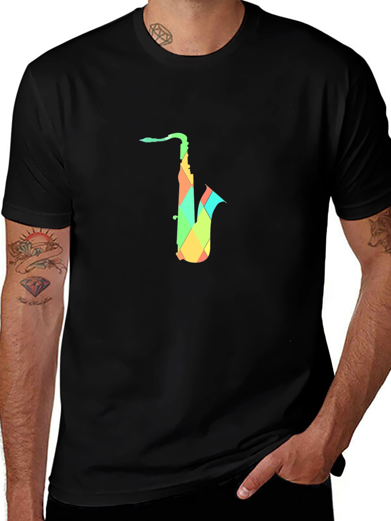 Geometric Saxophone Graphic T-Shirt