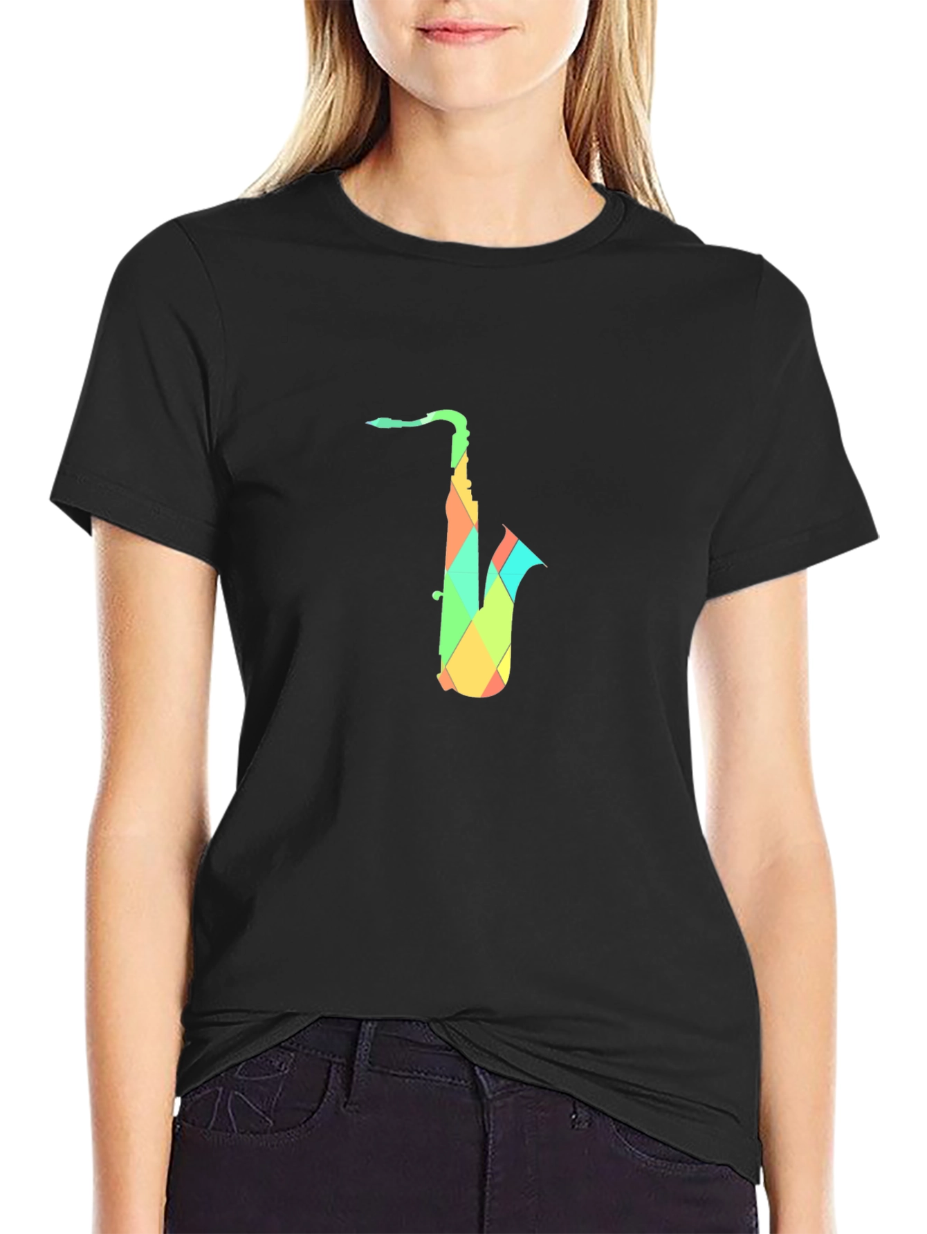Geometric Saxophone Graphic T-Shirt