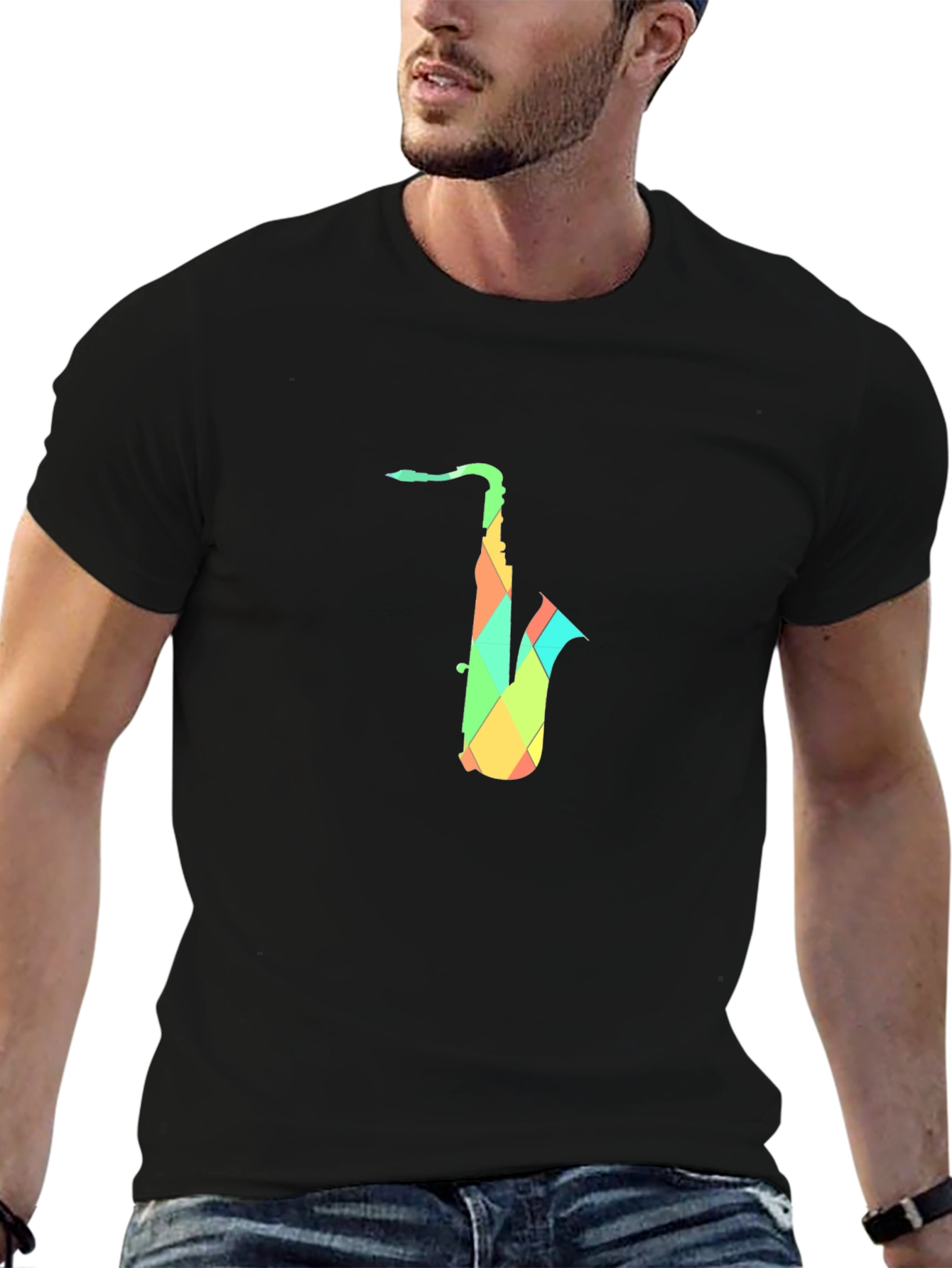 Geometric Saxophone Graphic T-Shirt