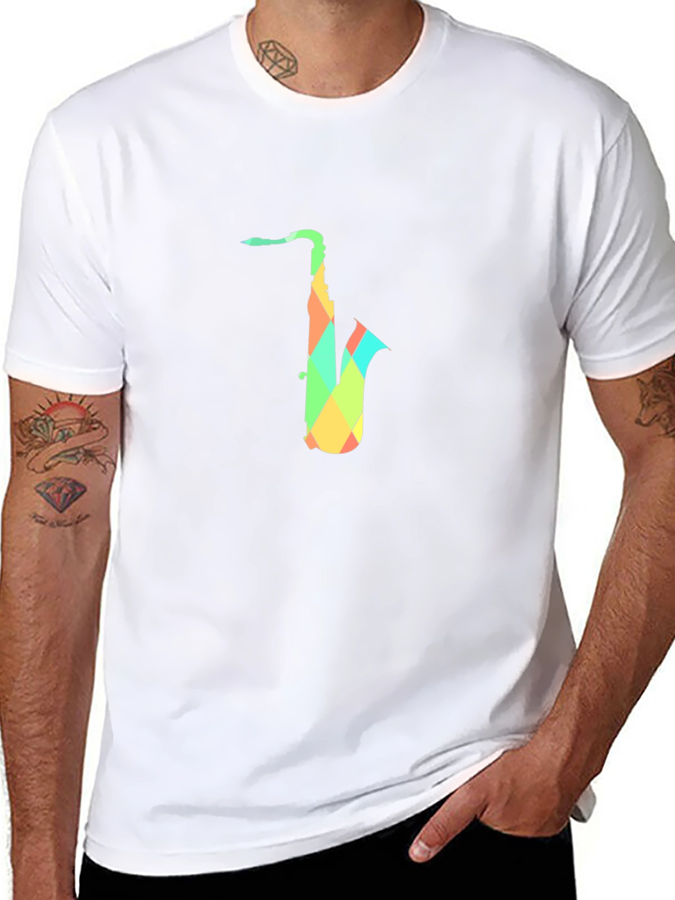 Geometric Saxophone Graphic T-Shirt