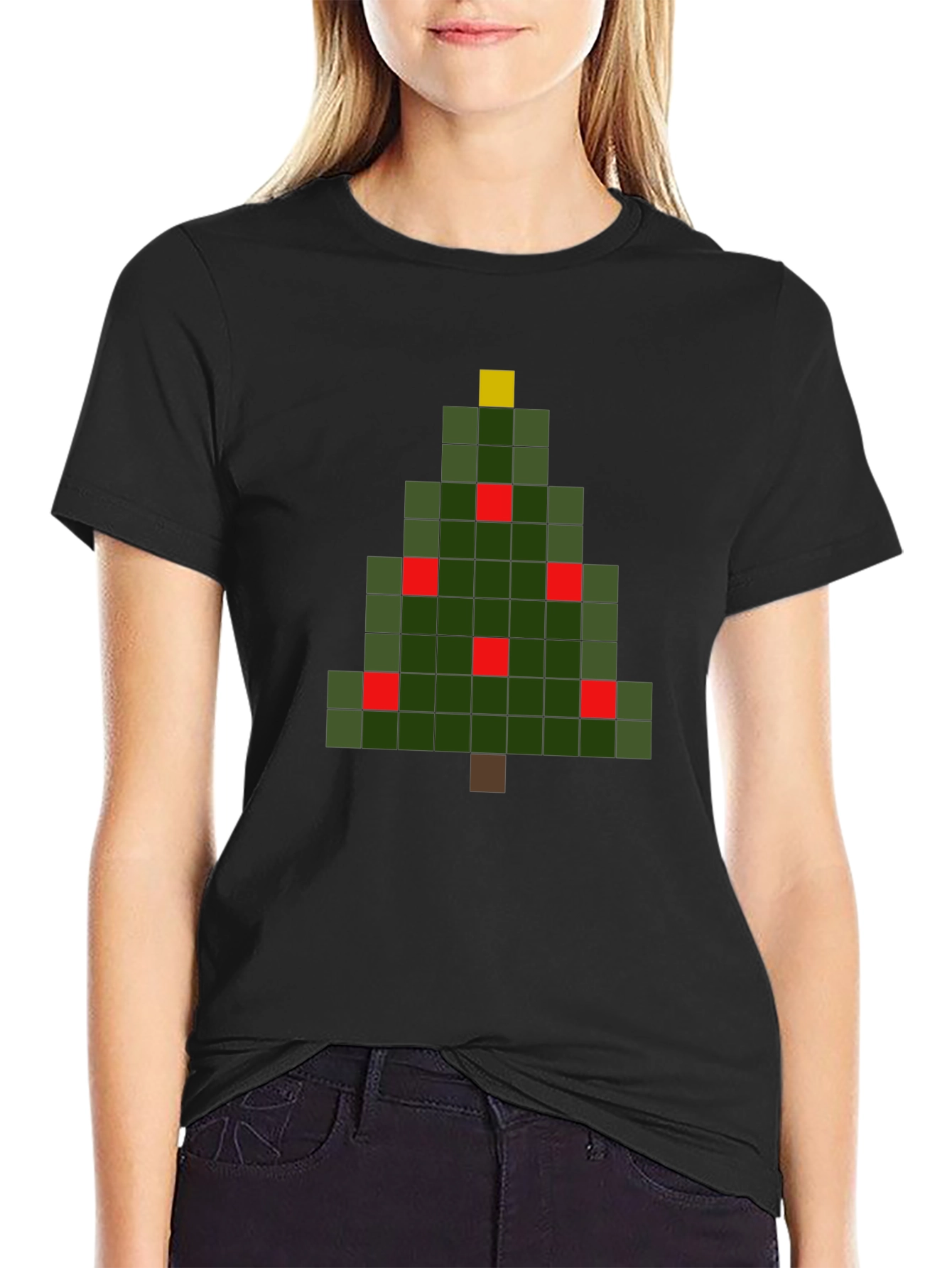 Pixel Christmas Tree Graphic T-Shirt