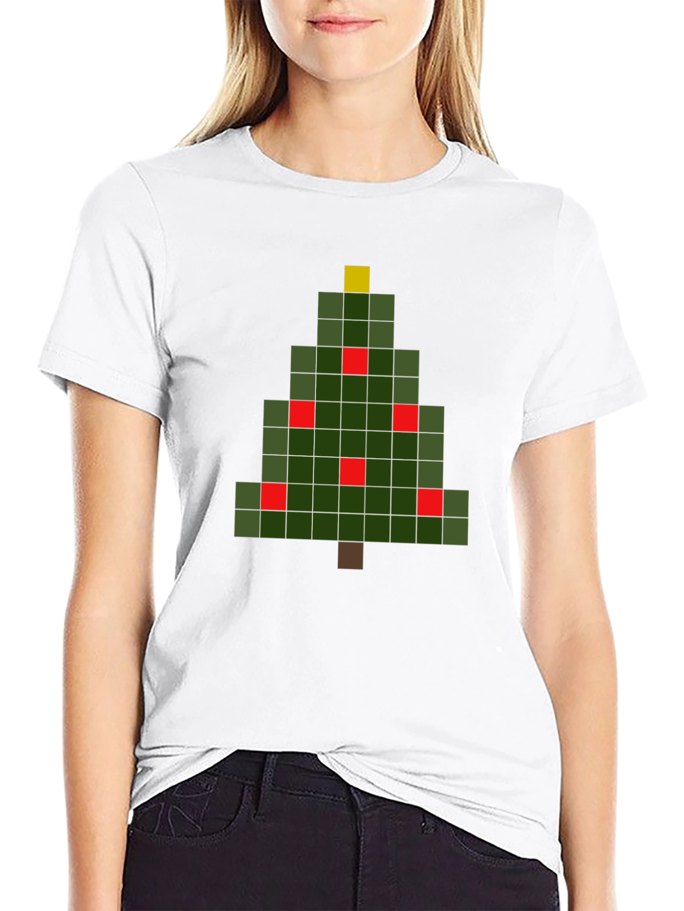 Pixel Christmas Tree Graphic T-Shirt