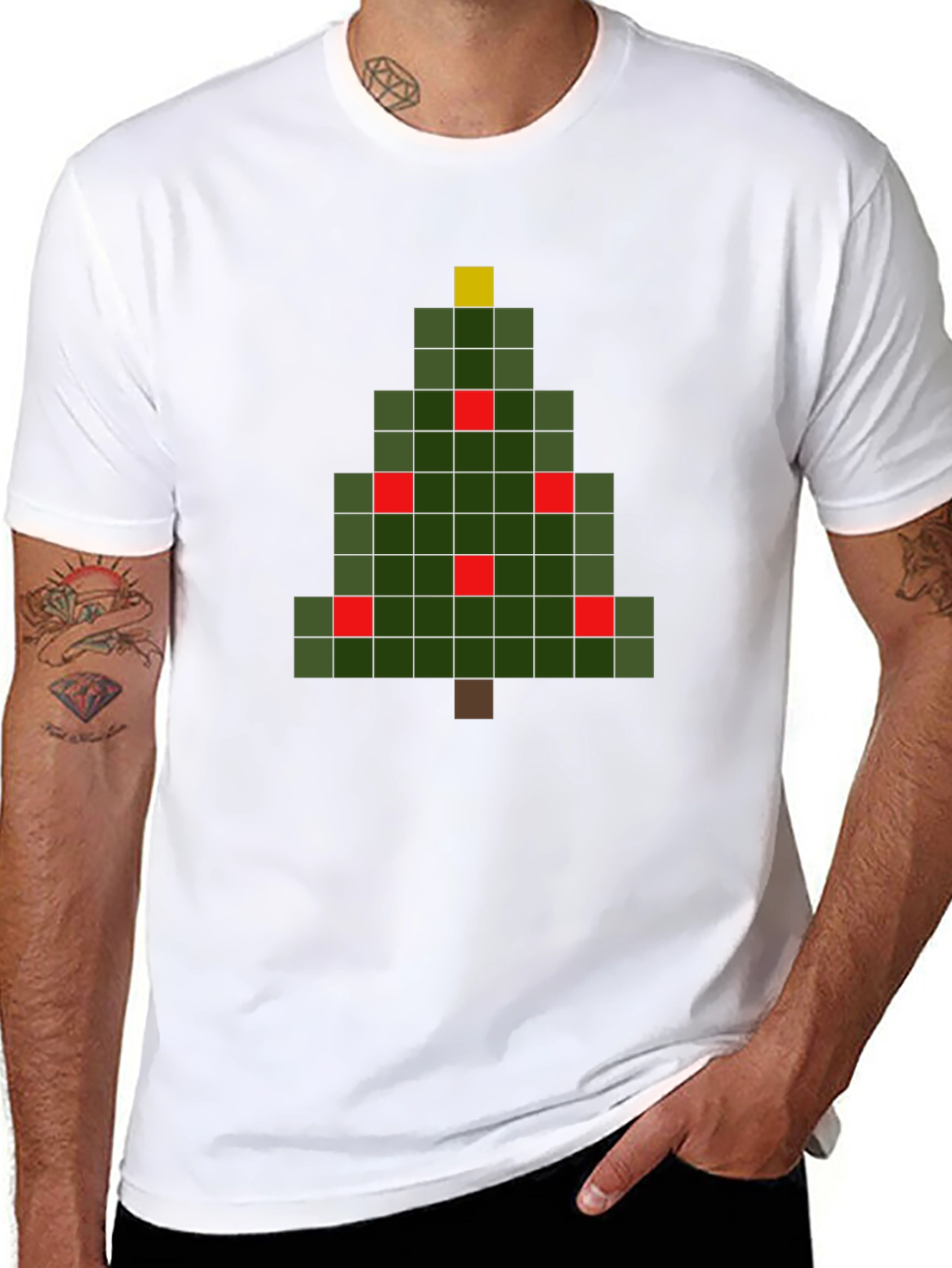 Pixel Christmas Tree Graphic T-Shirt