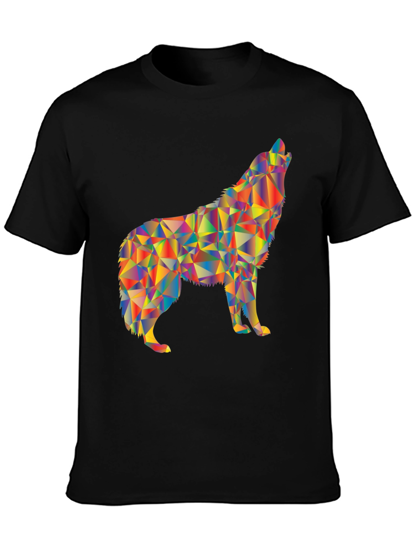 Geometric Wolf Graphic Black T-Shirt
