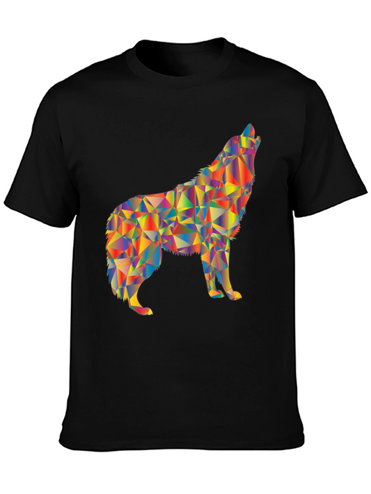 Geometric Wolf Graphic Black T-Shirt