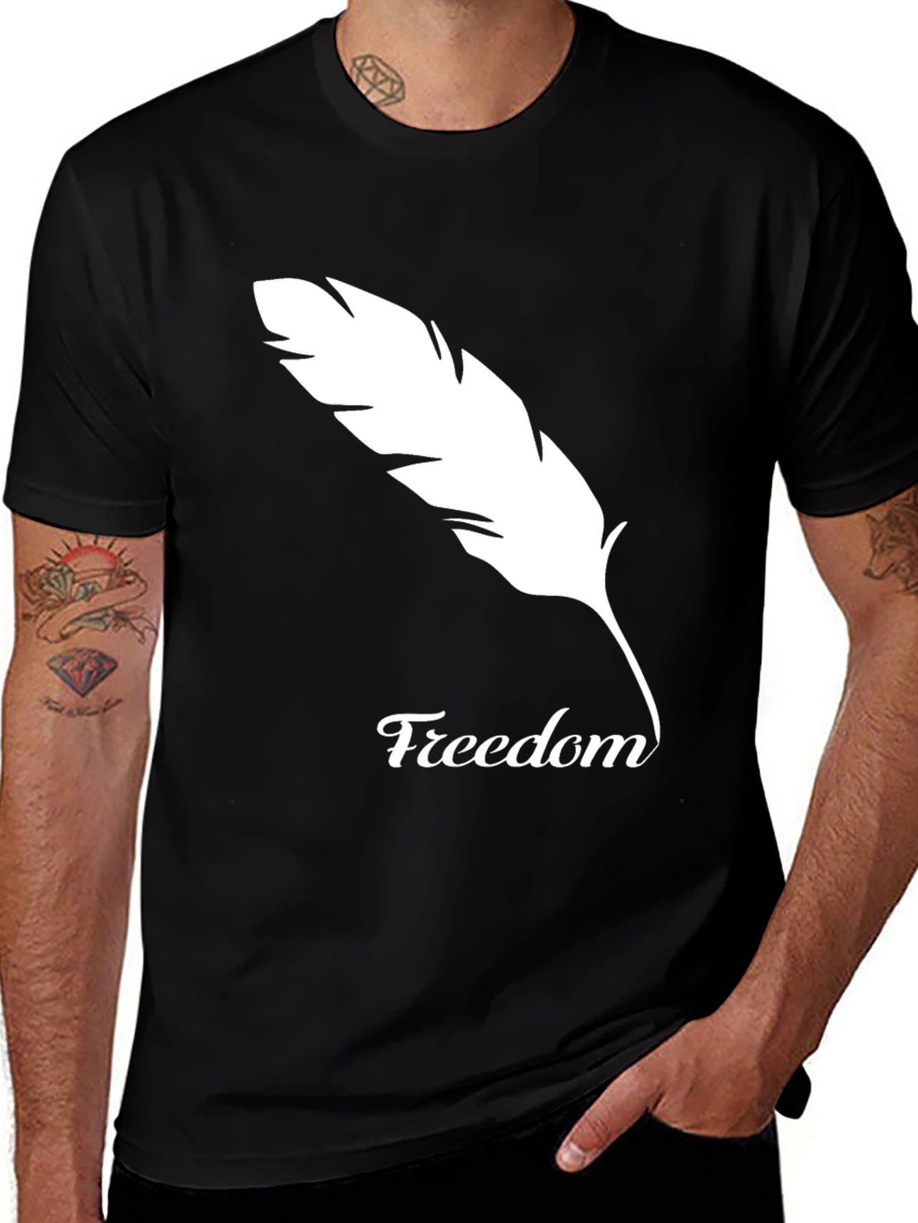 Freedom Feather Graphic Tee - Soft Black Cotton