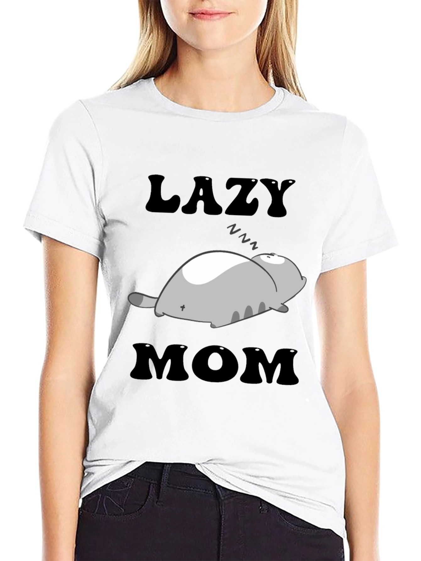 Lazy Mom Cat T-Shirt - Womens Relaxed Fit