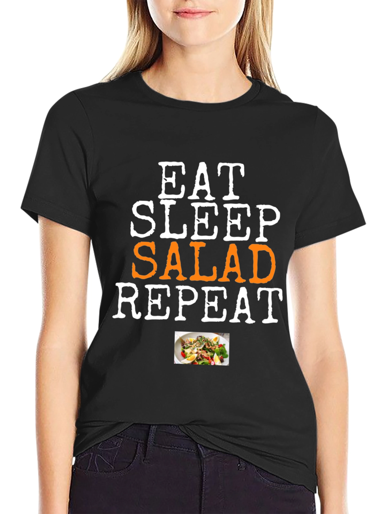 Eat Sleep Salad Repeat T-Shirt - Funny Foodie Tee