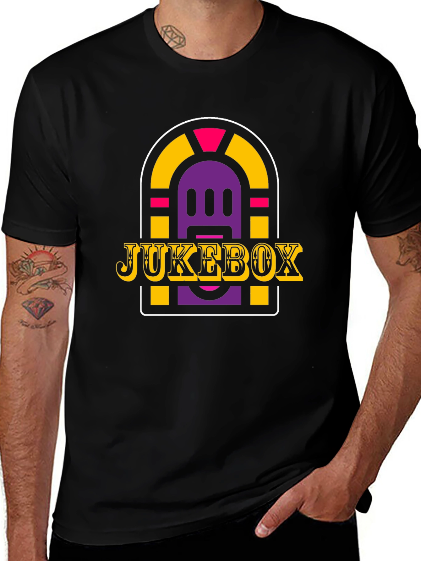 Retro Jukebox Graphic Tee - Black Cotton Blend