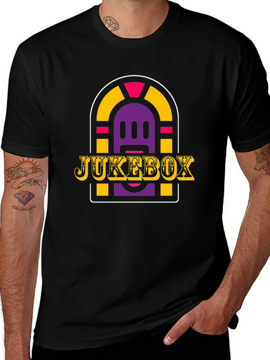 Retro Jukebox Graphic Tee - Black Cotton Blend