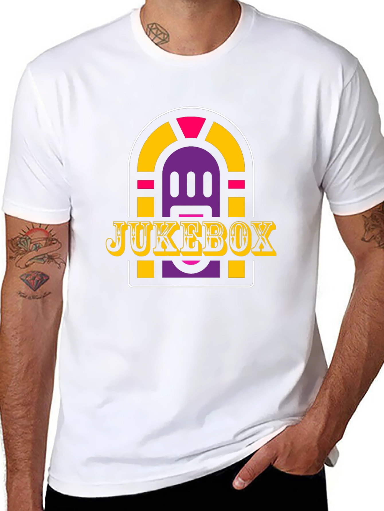 Retro Jukebox Graphic Tee - Black Cotton Blend