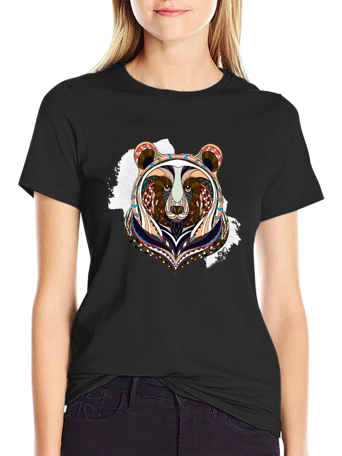Bear Graphic Tee - Unique Tribal Design