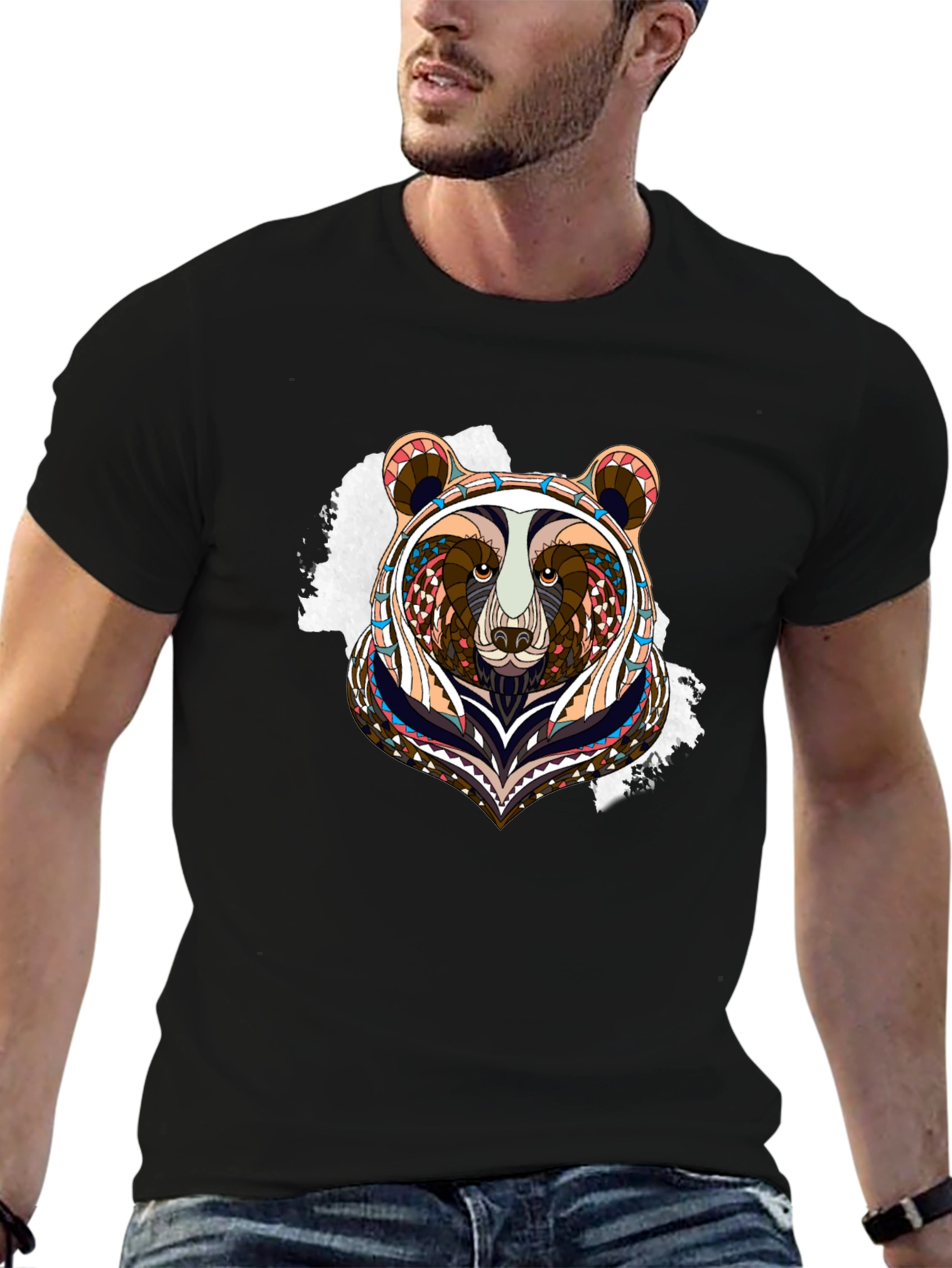 Bear Graphic Tee - Unique Tribal Design