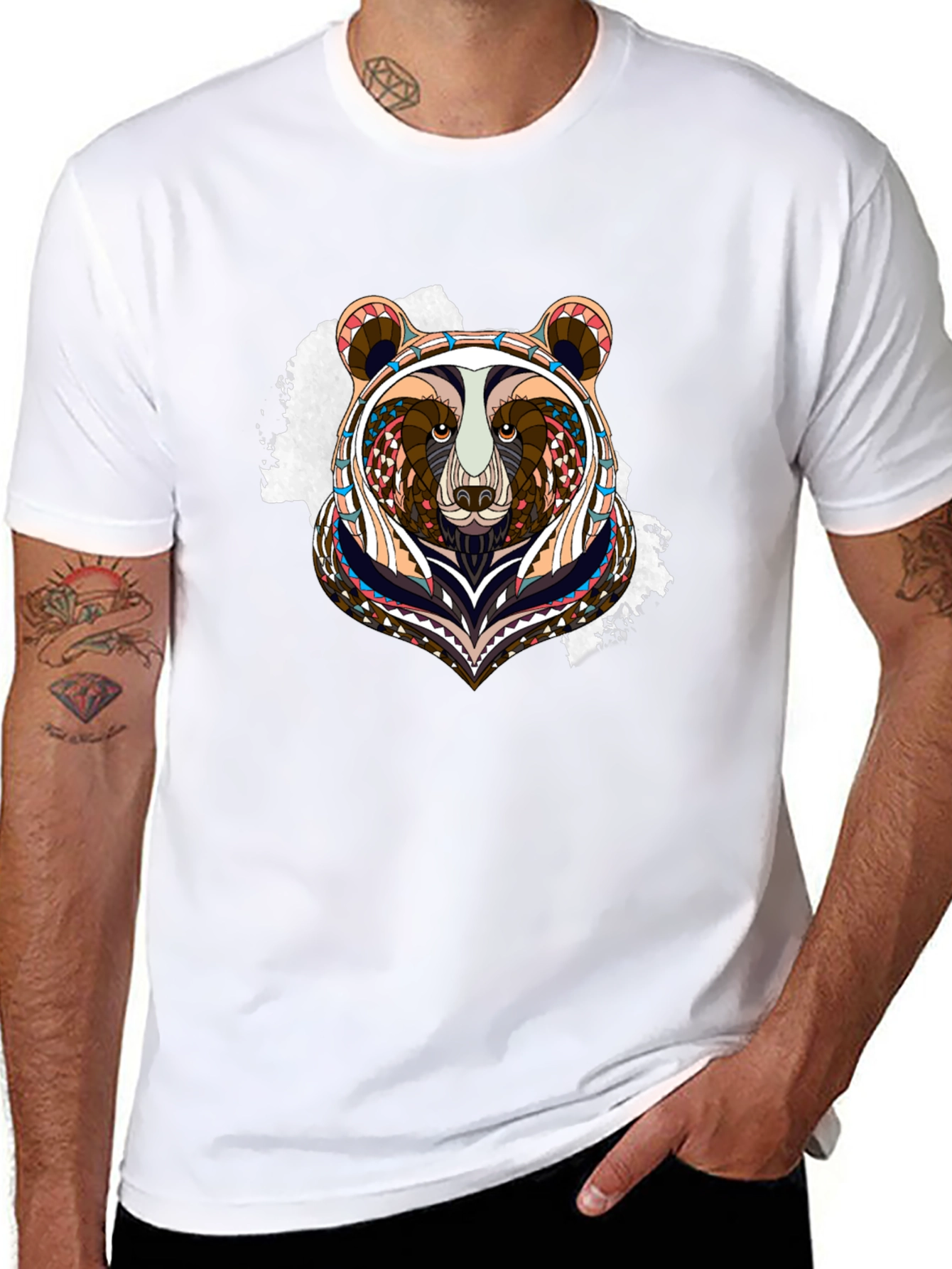 Bear Graphic Tee - Unique Tribal Design