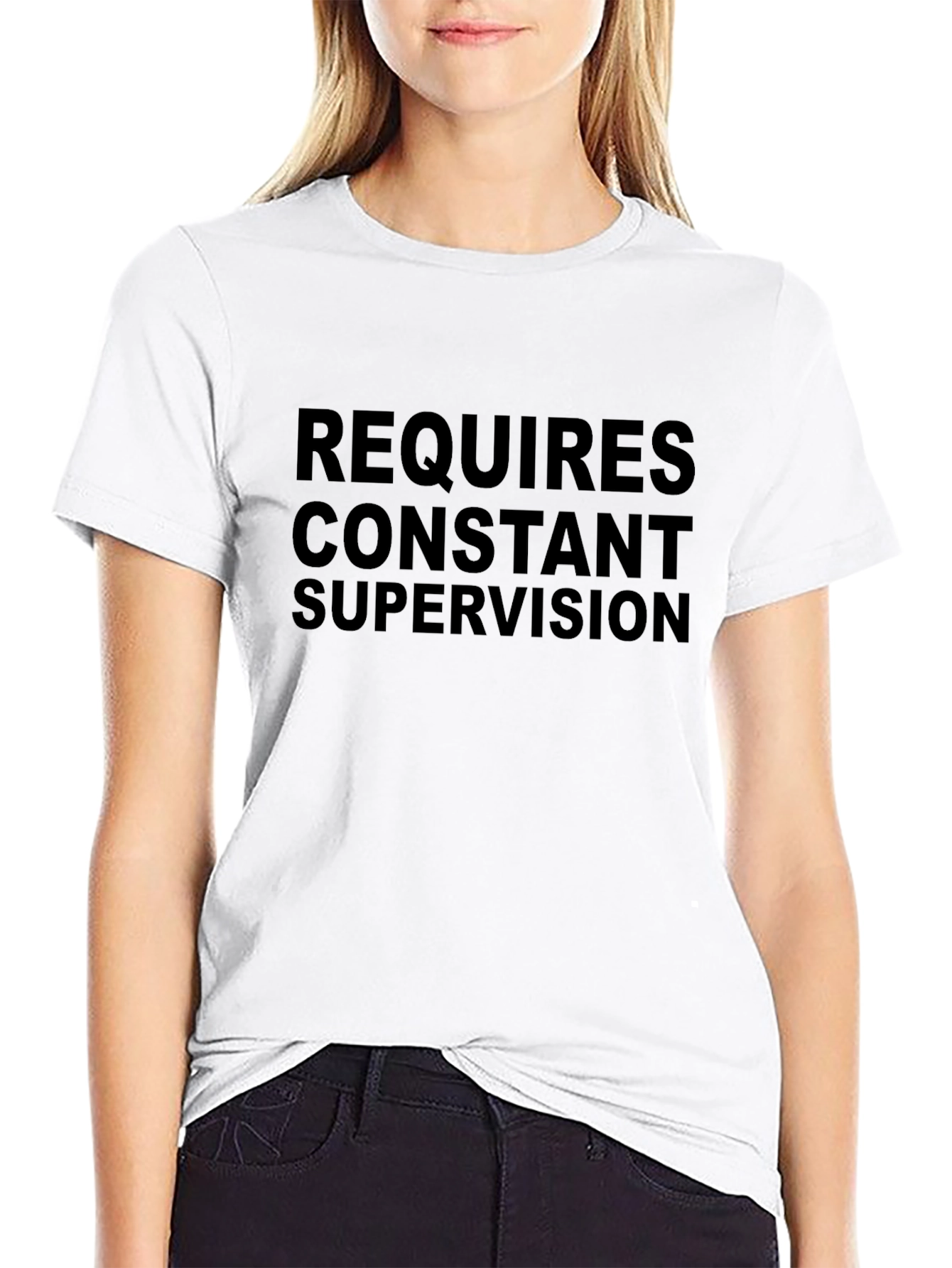 Requires Constant Supervision Black Graphic Tee