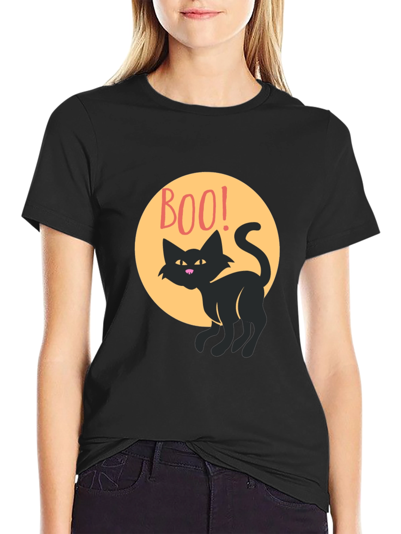 Boo Cat Graphic Tee - Spooky Season Style